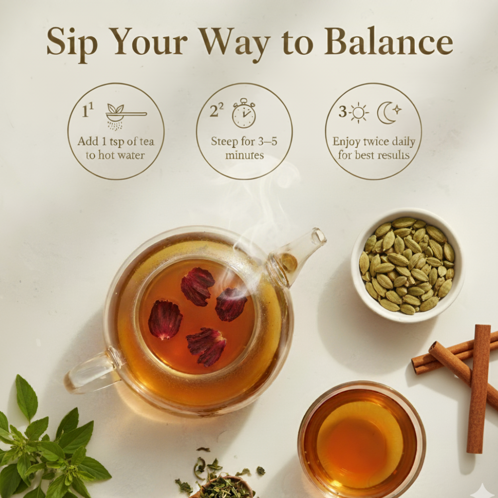 Freshville Heart Care Tea | Controls Blood Pressure with herbs Tulsi, Cardamom, Cinnamon, and Hibiscus , 3 month