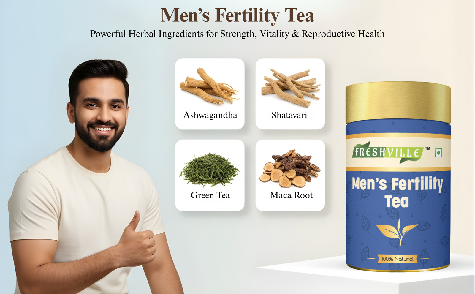 Freshville Men Fertility Tea | Natural Herbal Blend for Male Reproductive Health | 45 Day