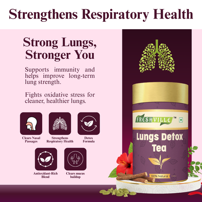Freshville Lungs Detox Tea | Helps Quit Smoking And Clean Lungs with Herbs Moringa, Rose Petals, Peppermint, Lemongrass, Hibiscus, Cinnamon, Mulethi, Tulsi, Fenugreek, Ginger, Green Tea 45 month