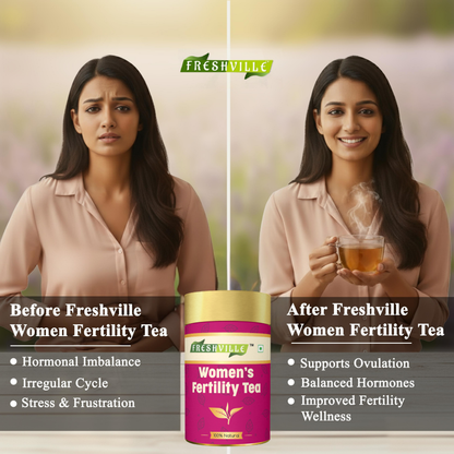 ஃப்ரெஷ்வில் பெண்கள் கருவுறுதல் தேநீர் | ஹார்மோன் சமநிலை, மூலிகைகள் மூலம் கருவுறுதலை அதிகரிக்கும் வெந்தயம், தொட்டால் எரிச்சலூட்டுகிற ஒருவகை செடி, இலவங்கப்பட்டை, இஞ்சி, துளசி, வெந்தயம், புதினா, ஷட்டாவரி, முருங்கை