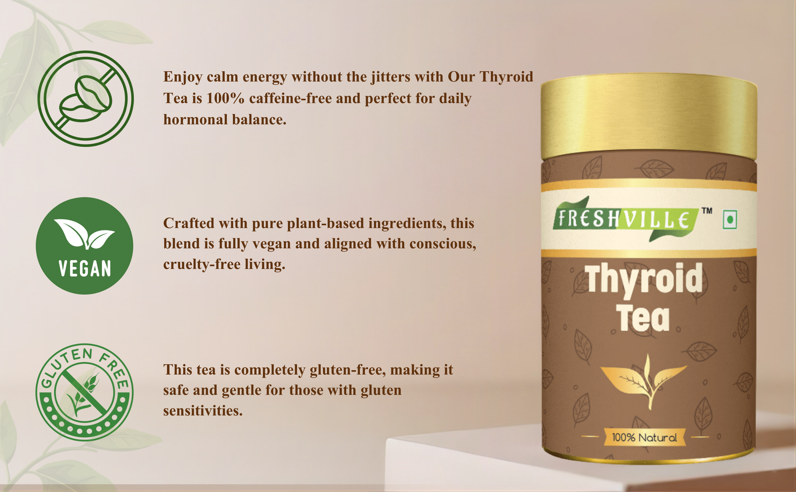 Freshville Thyroid Tea | Helps With Thyroid Support (Tsh T3 T4) | Ashwagandha, Turmeric, Liquorice, Nittle, Cinnamon, Ginger, Chamomile, Flax Seed, 45 Day