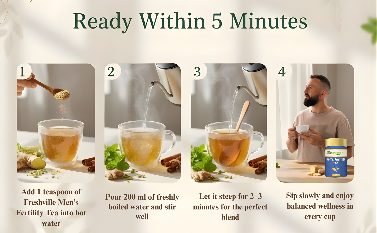 Freshville Men Fertility Tea | Natural Herbal Blend for Male Reproductive Health | 45 Day