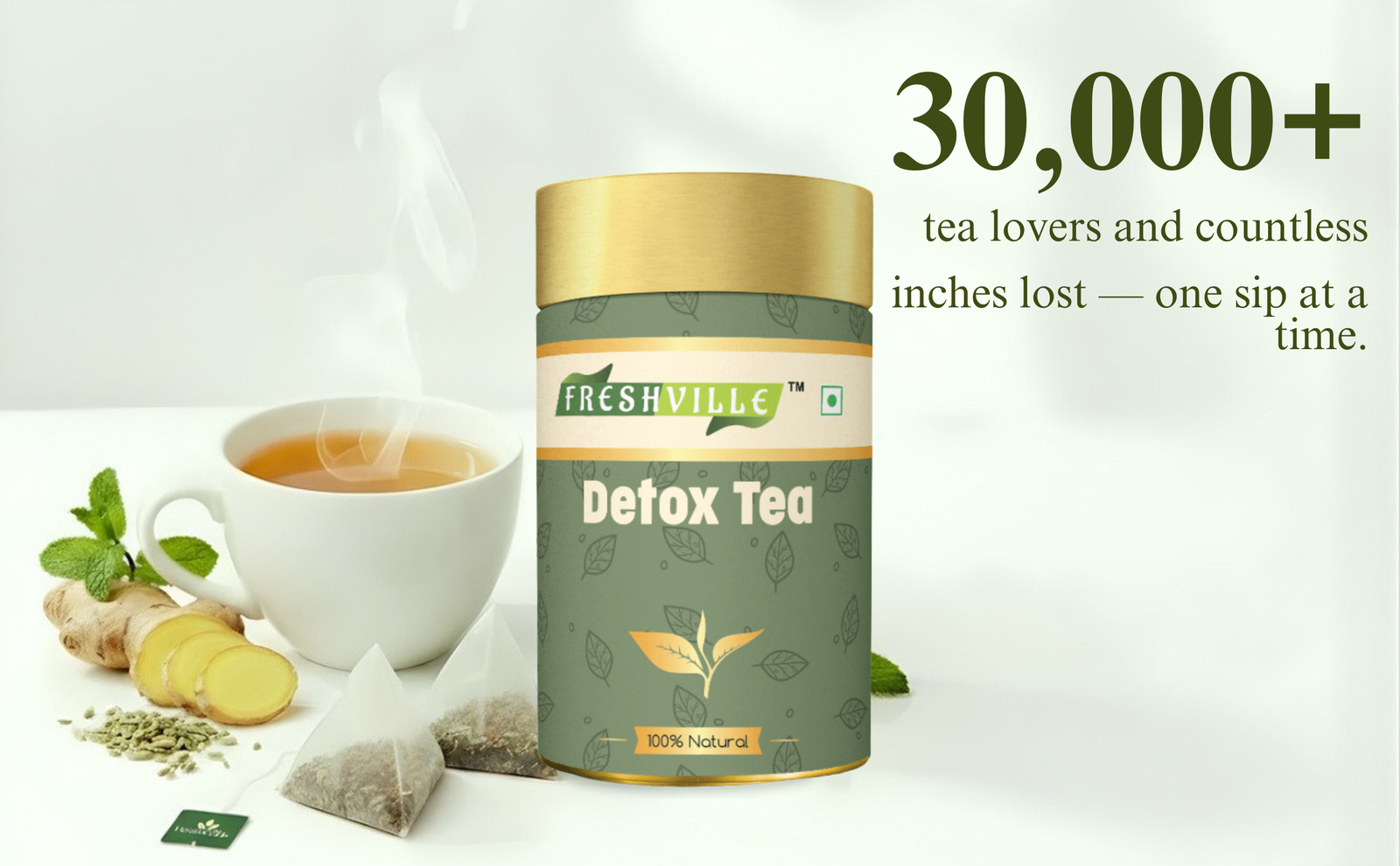 Freshville Detox Tea | Detoxify Body with herbs Peppermint, Lemongrass, Hibiscus, Cardamom, Cinnamon, Green Tea, 50gm