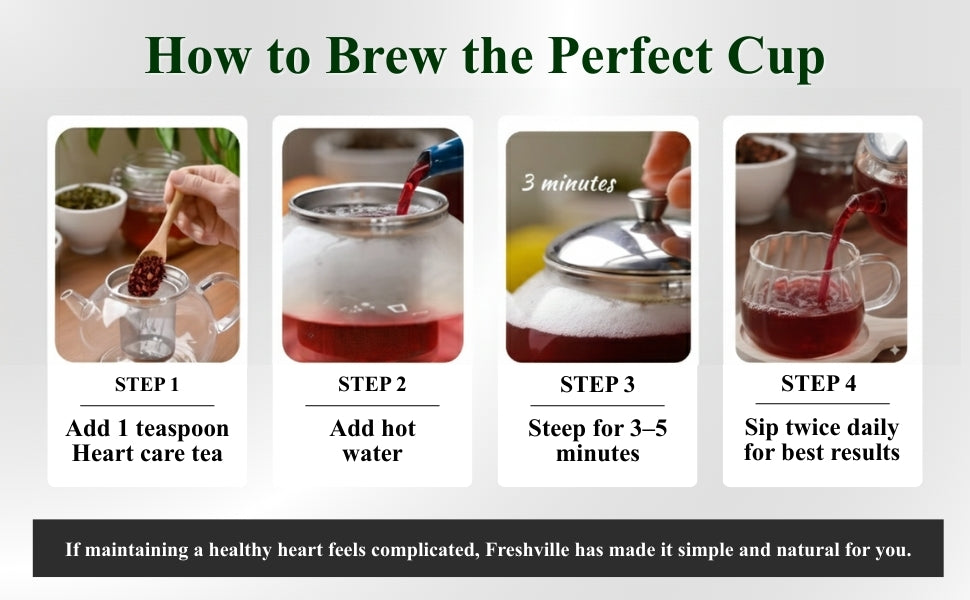 Freshville Heart Care Tea | Controls Blood Pressure with herbs Tulsi, Cardamom, Cinnamon, and Hibiscus , 3 month