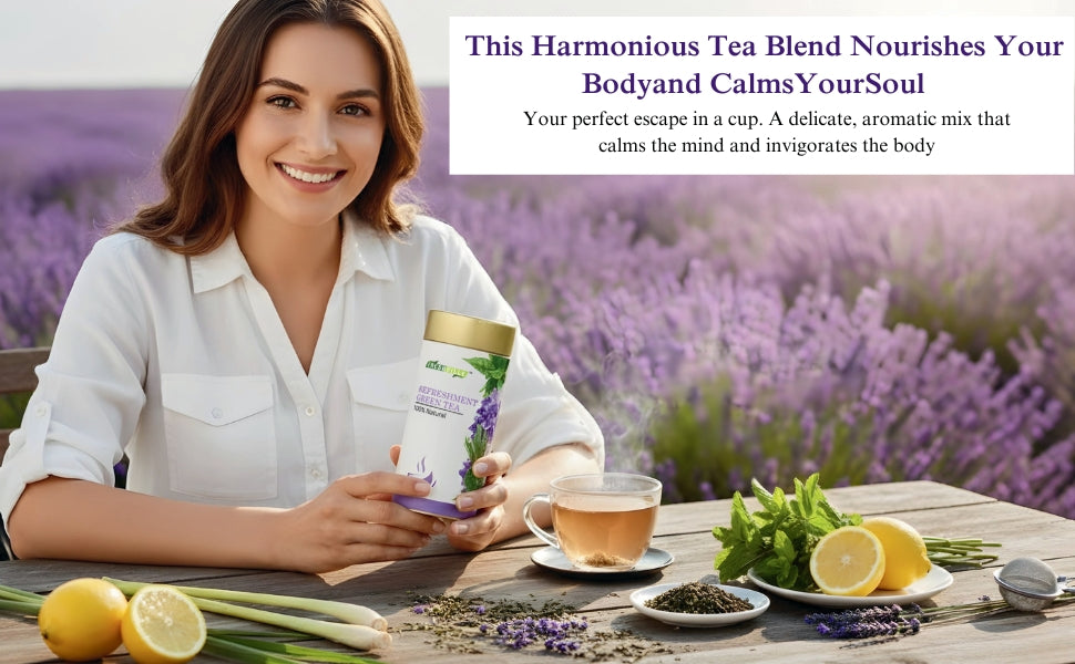 Freshville Refreshment Green Tea|  Antioxidant, Stress Relief & Good Sleep | Peppermint, Lemon, Lemongrass, Green Tea, Lavender