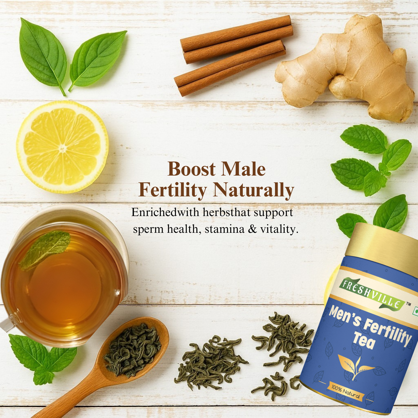 Freshville Men Fertility Tea | Natural Herbal Blend for Male Reproductive Health | 45 Day