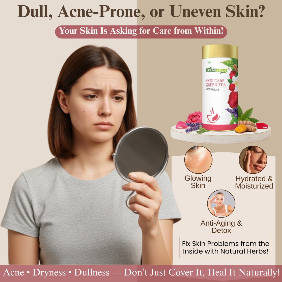 Freshville Skin Care Green Tea | Glowing Skin, Moisturized Skin, Anti-Aging | With Herbs Moisturized Skin, Acne, Anti-Aging, 100GM