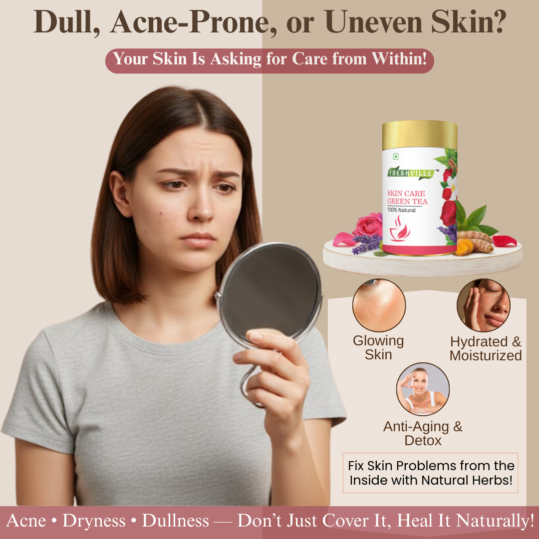 Freshville Skin Care Green Tea | Glowing Skin, Moisturized Skin, Anti-Aging | With Herbs Moisturized Skin, Acne, Anti-Aging, 45 Day