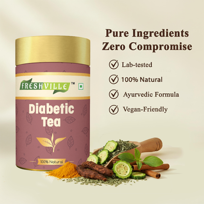 Freshville Anti Diabetic Tea | Control Blood Sugar level with herbs Turmeric, Tamarind, Karela, Tulsi, Cinnamon, Gurmar , 50gm
