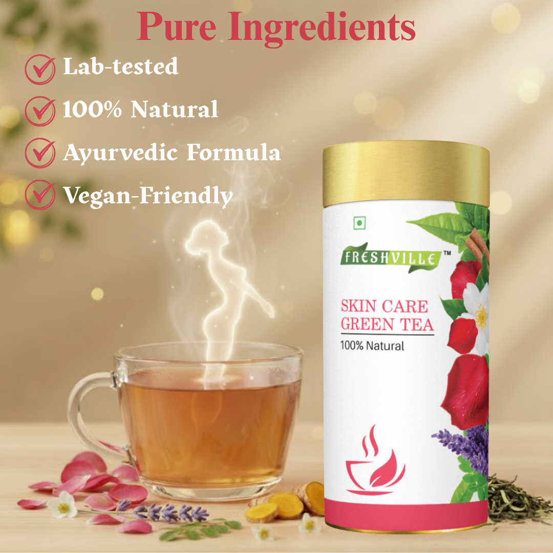Freshville Skin Care Green Tea | Glowing Skin, Moisturized Skin, Anti-Aging | With Herbs Moisturized Skin, Acne, Anti-Aging, 100GM
