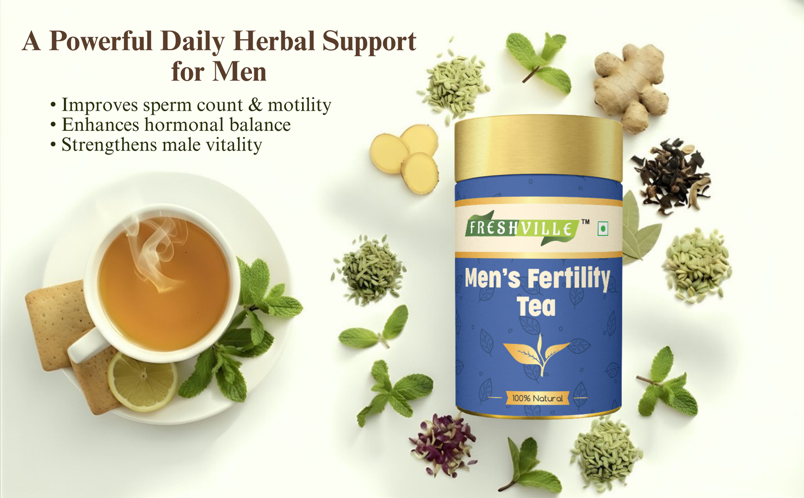 Freshville Men Fertility Tea | Natural Herbal Blend for Male Reproductive Health | 45 Day