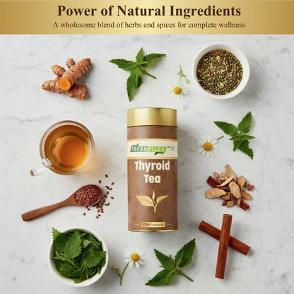 Freshville Thyroid Tea | Helps With Thyroid Support (Tsh T3 T4) | Ashwagandha, Turmeric, Liquorice, Nittle, Cinnamon, Ginger, Chamomile, Flax Seed, 100gm