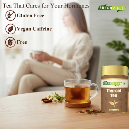 Freshville Thyroid Tea | Helps With Thyroid Support (Tsh T3 T4) | Ashwagandha, Turmeric, Liquorice, Nittle, Cinnamon, Ginger, Chamomile, Flax Seed, 45 Day