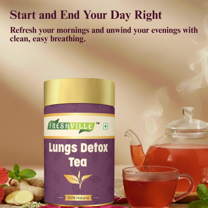 Freshville Lungs Detox Tea | Helps Quit Smoking And Clean Lungs with Herbs Moringa, Rose Petals, Peppermint, Lemongrass, Hibiscus, Cinnamon, Mulethi, Tulsi, Fenugreek, Ginger, Green Tea 45 month