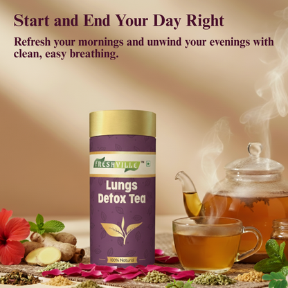 Freshville Lungs Detox Tea | Helps Quit Smoking And Clean Lungs with Herbs Moringa, Rose Petals, Peppermint, Lemongrass, Hibiscus, Cinnamon, Mulethi, Tulsi, Fenugreek, Ginger, Green Tea, 3 month