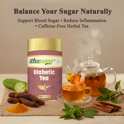 Freshville Anti Diabetic Tea | Control Blood Sugar level with herbs Turmeric, Tamarind, Karela, Tulsi, Cinnamon, Gurmar , 50gm