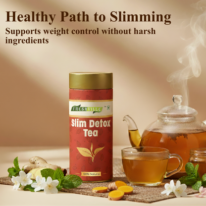 Freshville Slim Detox Tea | Slim Down & Detoxify Body wiith Herbs Cardamom, Fennel, Ginger, Green Tea, Jasmine, Lemongrass, Liquorice, Mint, Tulsi, and Turmeric.
