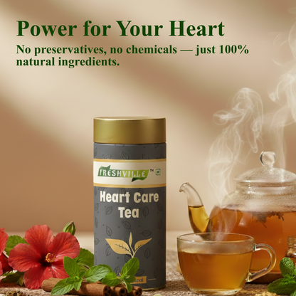 Freshville Heart Care Tea | Controls Blood Pressure with herbs Tulsi, Cardamom, Cinnamon, and Hibiscus , 3 month