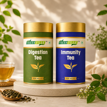 Freshville Digestion & Immunity Herbal Tea Combo | Premium Herbal Green Tea | Loose Leaf Tea | Daily Wellness Blend