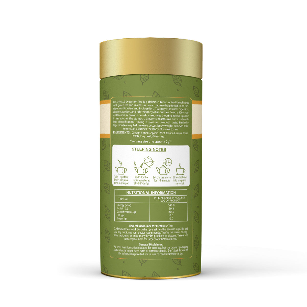 Freshville Digestion Tea | Improves Digestion, Bloating, Gas and Acidity relief with Herbs Ginger, Fennel, Ajwain, Mint, Senna leaves, Rose petals, Bay leaves, Green tea