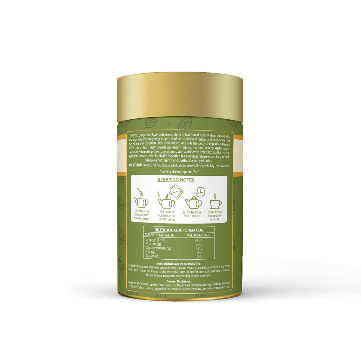Freshville Digestion Tea | Improves Digestion, Bloating, Gas and Acidity relief with Herbs Ginger, Fennel, Ajwain, Mint, Senna leaves, Rose petals, Bay leaves, Green tea