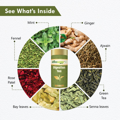 Freshville Digestion Tea | Improves Digestion, Bloating, Gas and Acidity relief with Herbs Ginger, Fennel, Ajwain, Mint, Senna leaves, Rose petals, Bay leaves, Green tea