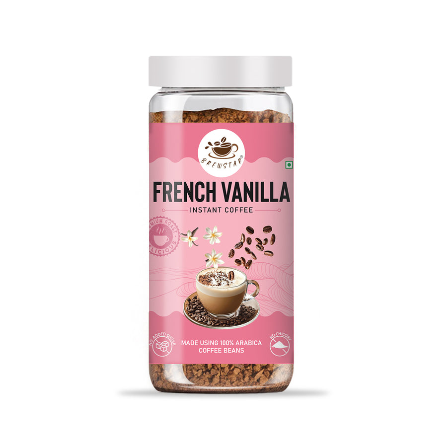 Brewstar French Vanilla Coffee | Roast & Ground Coffee | Instant Coffee | Premium Coffee | Vanilla Flavour | Great Aroma | Authentic Taste | Different Flavours | Easy to Use