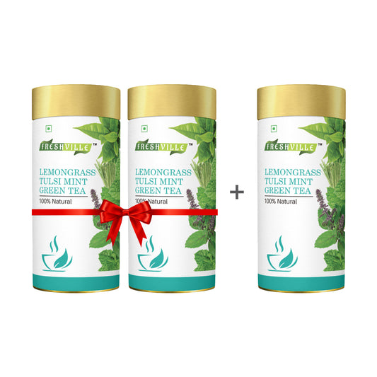 Freshville Lemongrass Tulsi Mint Green Tea | Enhances Immunity, Mental Health, Eye Sight, 3Month