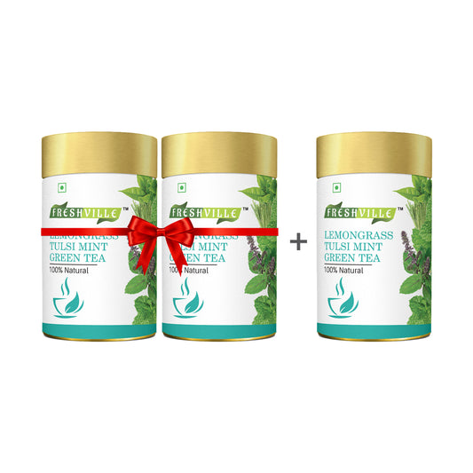 Freshville Lemongrass Tulsi Mint Green Tea | Enhances Immunity, Mental Health, Eye Sight, 45 Day