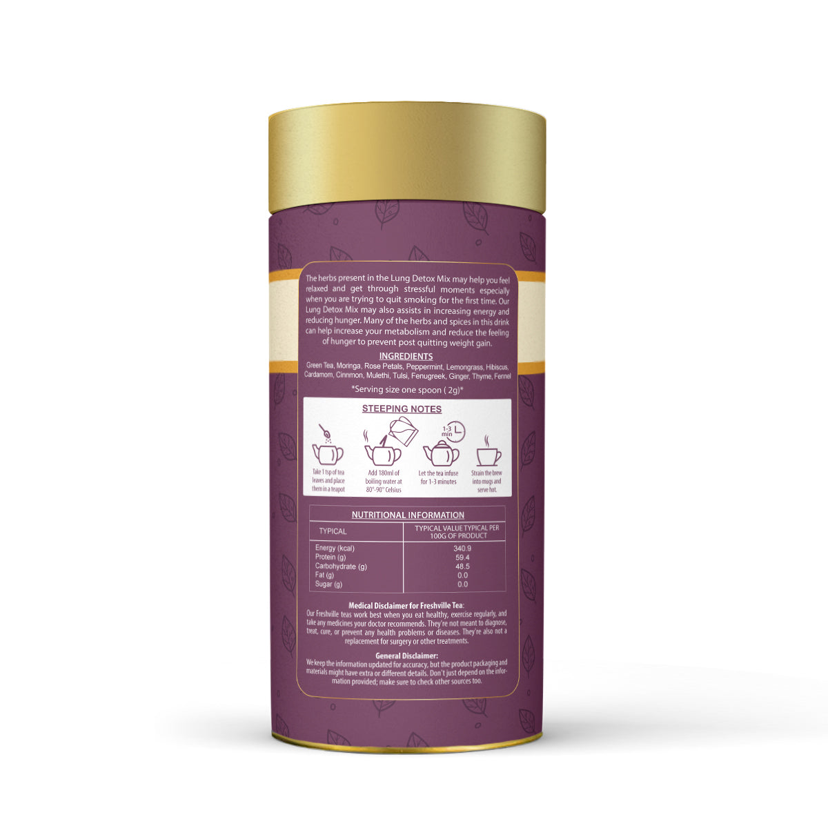 Freshville Lungs Detox Tea | Helps Quit Smoking And Clean Lungs with Herbs Moringa, Rose Petals, Peppermint, Lemongrass, Hibiscus, Cinnamon, Mulethi, Tulsi, Fenugreek, Ginger, Green Tea