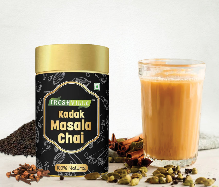 Freshville Kadak Masala Tea | Clove, Cinnamon, Cardamom, Ginger, Black Pepper, and CTC black tea | Crafted from natural ingredients