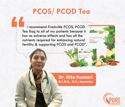 Freshville PCOS PCOD Tea Bag  | Pure & Natural | Helps In Hormonal Imbalance & Facial Hair & Acne | Caffeine Free | Ginger, Fenugreek, Spearmint, Cinnamon, Fennel, Tulsi, Lodhra, Ashoka Bag (15 bags)