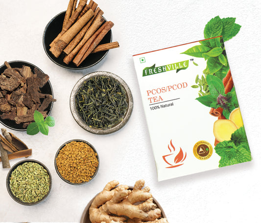 Freshville PCOS PCOD Tea Bag  | Pure & Natural | Helps In Hormonal Imbalance & Facial Hair & Acne | Caffeine Free | Ginger, Fenugreek, Spearmint, Cinnamon, Fennel, Tulsi, Lodhra, Ashoka Bag (15 bags)