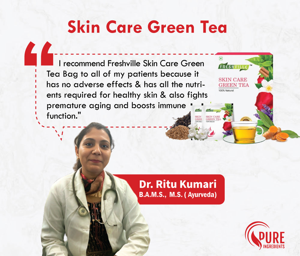 Freshville Skin Care Green Tea Bag  | Pure & Natural | Skin Glow | Immunity Booster | Removes Toxins | Turmeric, Cumin, Lavender, Rose Petals, Jasmine, Moringa, Green Tea Bag (15 bags)