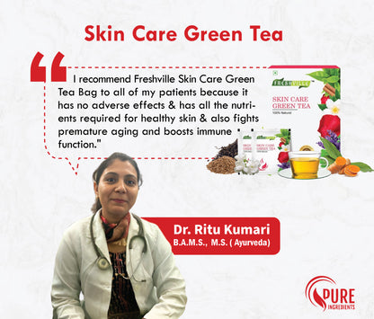Freshville Skin Care Green Tea Bag  | Pure & Natural | Skin Glow | Immunity Booster | Removes Toxins | Turmeric, Cumin, Lavender, Rose Petals, Jasmine, Moringa, Green Tea Bag (15 bags)
