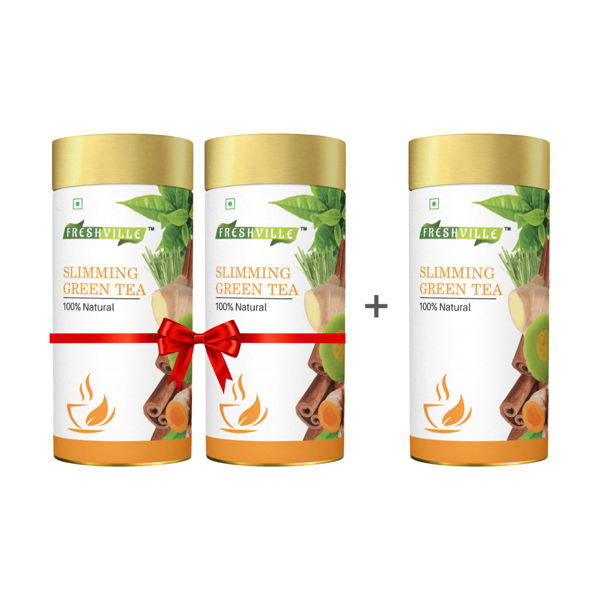 Freshville Slimming Green Tea | Burn Fat Easily with Herbs Garcinia, Cinnamon, Ginger, Lemongrass, Turmeric, Green tea, Senna leaf