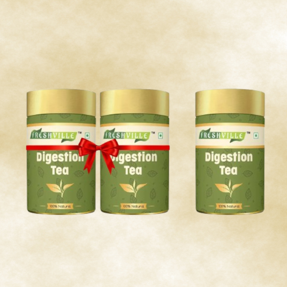 Freshville Digestion Tea | Improves Digestion, Bloating, Gas and Acidity relief with Herbs Ginger, Fennel, Ajwain, Mint, Senna leaves, Rose petals, Bay leaves, Green tea, 45Day