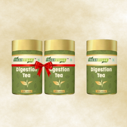 Freshville Digestion Tea | Improves Digestion, Bloating, Gas and Acidity relief with Herbs Ginger, Fennel, Ajwain, Mint, Senna leaves, Rose petals, Bay leaves, Green tea, 45Day