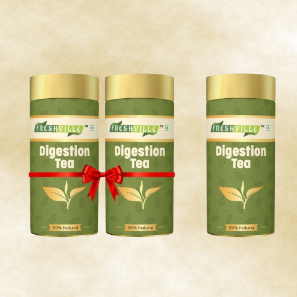 Freshville Digestion Tea | Improves Digestion, Bloating, Gas and Acidity relief with Herbs Ginger, Fennel, Ajwain, Mint, Senna leaves, Rose petals, Bay leaves, Green tea, 3Month