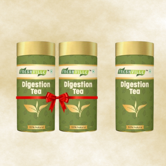 Freshville Digestion Tea | Improves Digestion, Bloating, Gas and Acidity relief with Herbs Ginger, Fennel, Ajwain, Mint, Senna leaves, Rose petals, Bay leaves, Green tea, 3Month