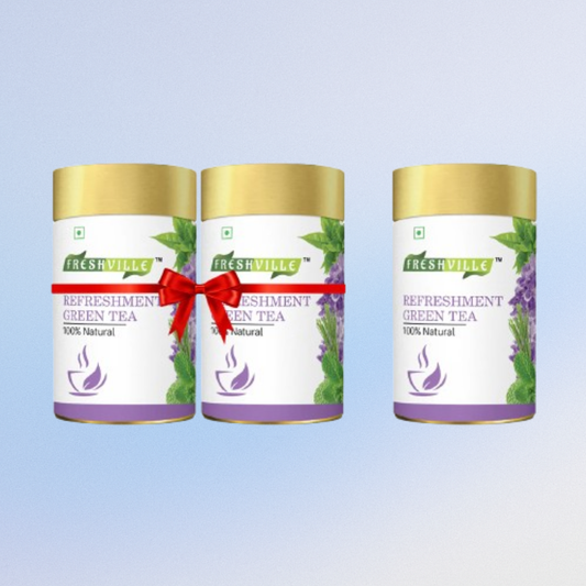 Freshville Refreshment Green Tea| Antioxidant, Stress Relief & Good Sleep | Peppermint, Lemon, Lemongrass, Green Tea, Lavender, 45 Day