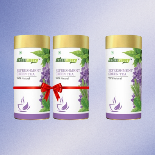 Freshville Refreshment Green Tea| Antioxidant, Stress Relief & Good Sleep | Peppermint, Lemon, Lemongrass, Green Tea, Lavender, 3 Month