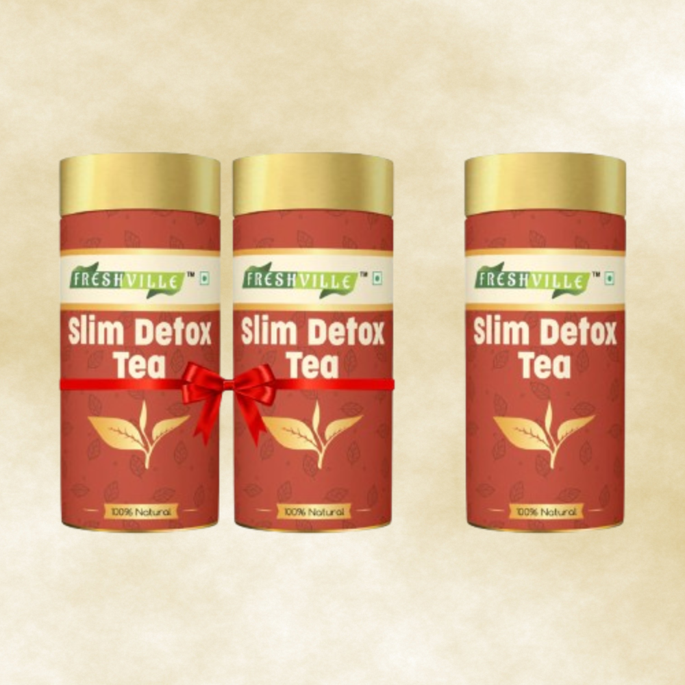 Freshville Slim Detox Tea | Slim Down & Detoxify Body wiith Herbs Cardamom, Fennel, Ginger, Green Tea, Jasmine, Lemongrass, Liquorice, Mint, Tulsi, and Turmeric. 3 Month