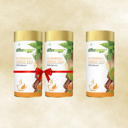 Freshville Slimming Green Tea | Burn Fat Easily with Herbs Garcinia, Cinnamon, Ginger, Lemongrass, Turmeric, Green tea, Senna leaf , 3 month