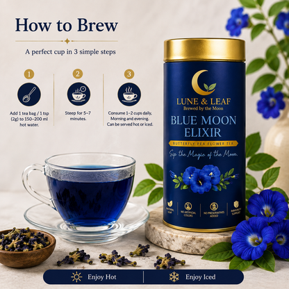 Lune & Leaf Butterfly Pea Flower Herbal Tea | Blue Moon Elixir | 100% Butterfly Pea Flower | 100g |
