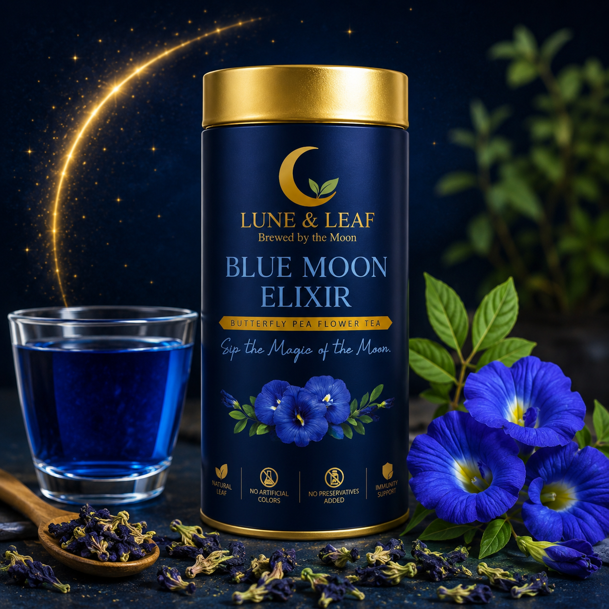Lune & Leaf Butterfly Pea Flower Herbal Tea | Blue Moon Elixir | 100% Butterfly Pea Flower | 100g |