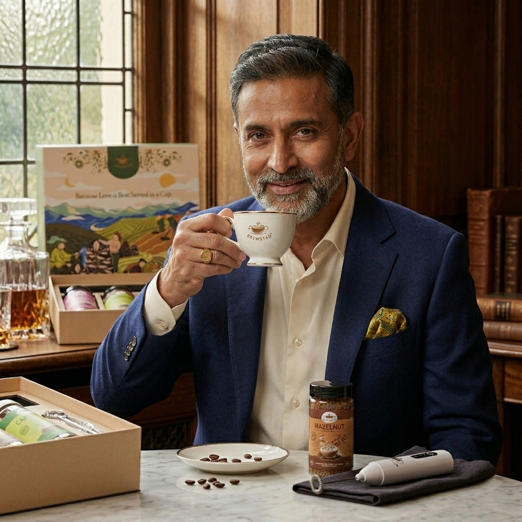 Premium Flavored Coffee Gift Set – French Vanilla, Hazelnut & Cardamom Coffee Combo with Accessories