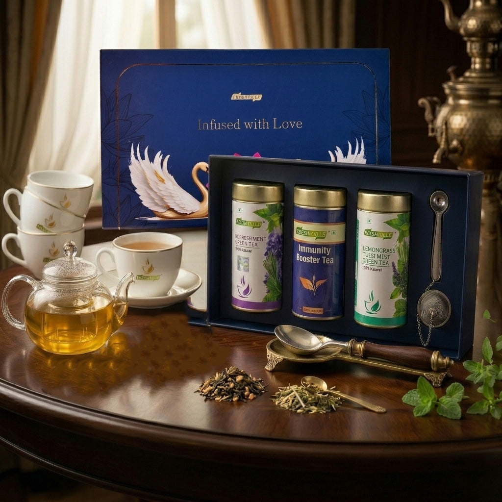 Premium Herbal Green Tea Gift Set – Immunity Booster, Refreshment & Lemongrass Tulsi Mint Tea Combo