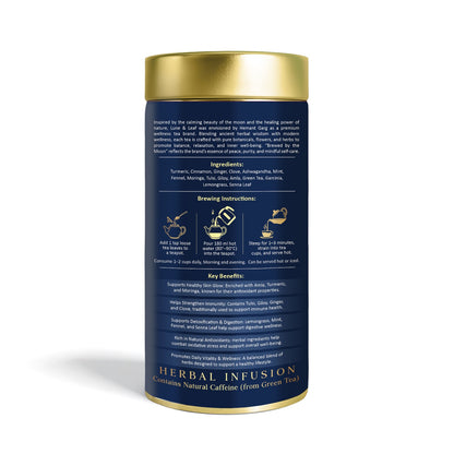 Lune & Leaf Skin & Immunity Support Herbal Tea | Golden Glow Herbal Tea | Termeric, Ashwagantha,Lemon grass, Amla | Tin Box  100 g |
