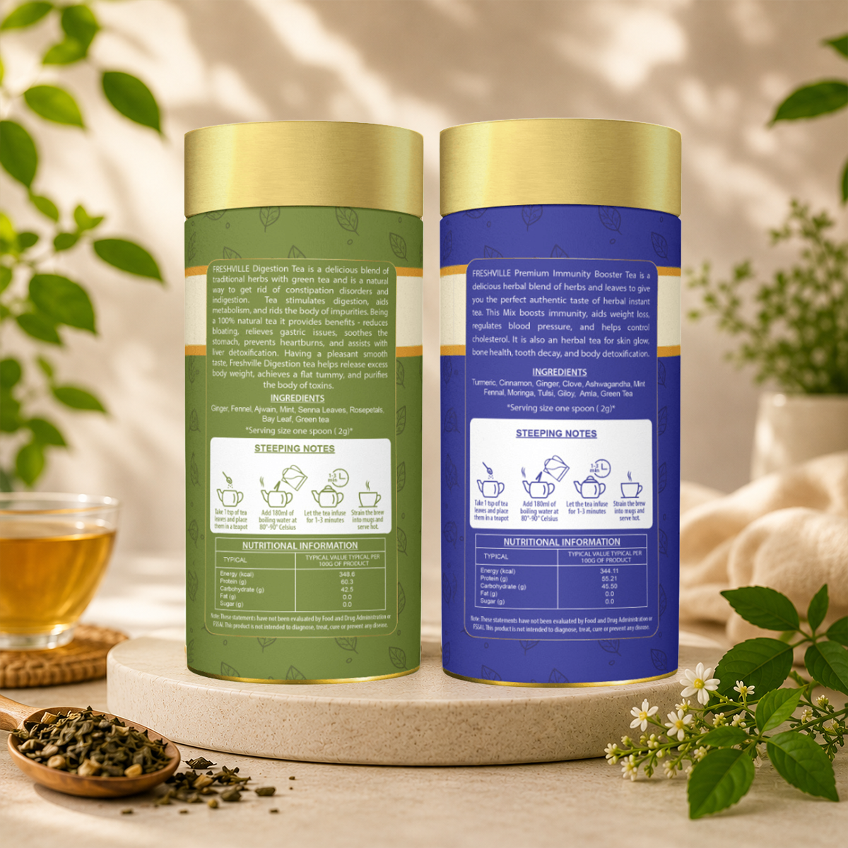 Freshville Digestion & Immunity Herbal Tea Combo | Premium Herbal Green Tea | Loose Leaf Tea | Daily Wellness Blend
